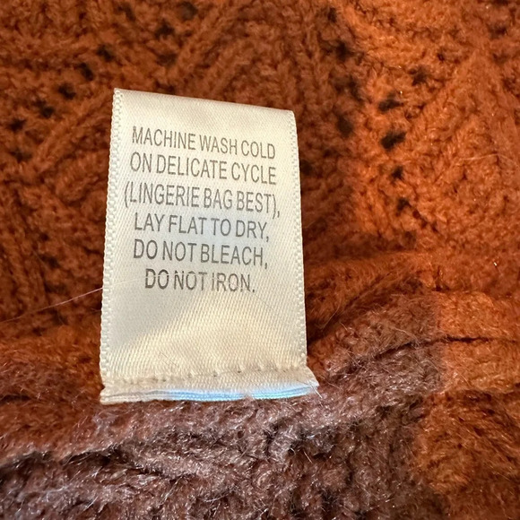 Coco + Carmen Open Front Cardigan Scallop Arm Hem 3/4 Sleeve S/M Rust Orange - Picture 8 of 9